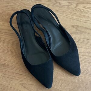 Black Suede Jenni Kayne Pointed Slingback kitten Heels